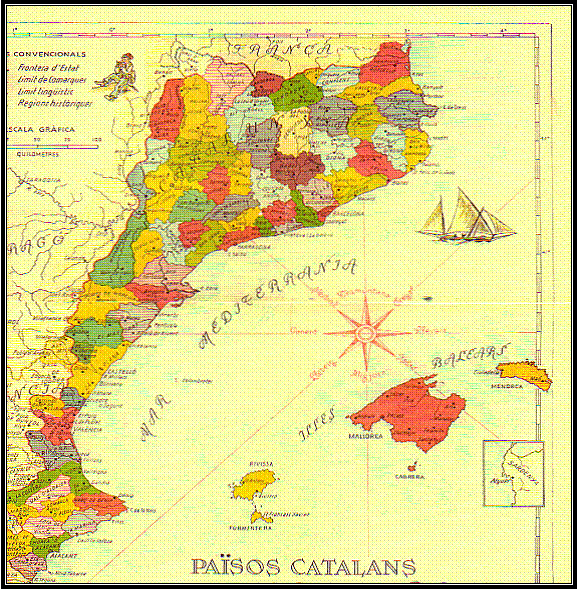 Mapa mural "Pa�sos Catalans: divisi� comarcal" d'Antoni Besc�s i Ramon (1962)